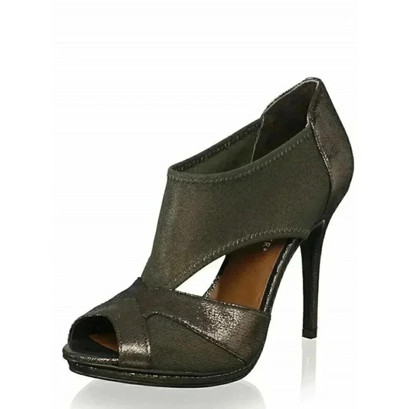 Donald J Pliner Women's Pausha Peep Toe Side Cut Leather Canvas Pumps Bronze 6 - Picture 2 of 8